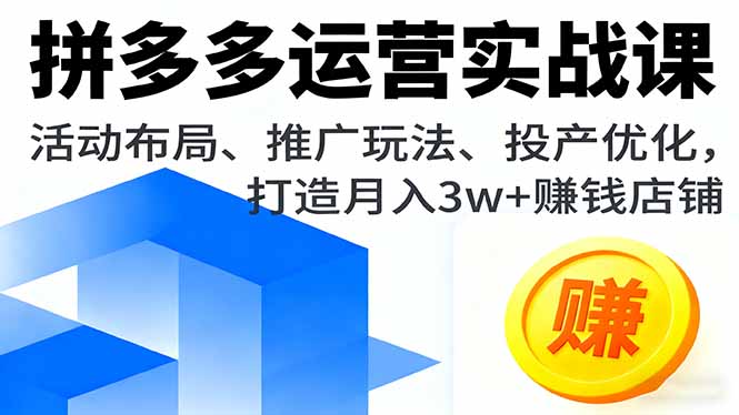 拼多多运营实战课，活动布局、推广玩法、投产优化，打造月入3w+赚钱店铺-黑马项目网
