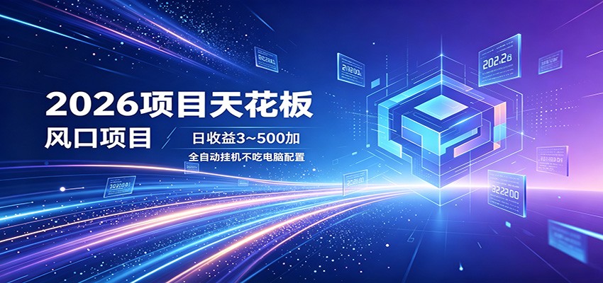 2026项目天花板，风口项目，日收益3~500+全自动挂机，不吃配置-黑马项目网