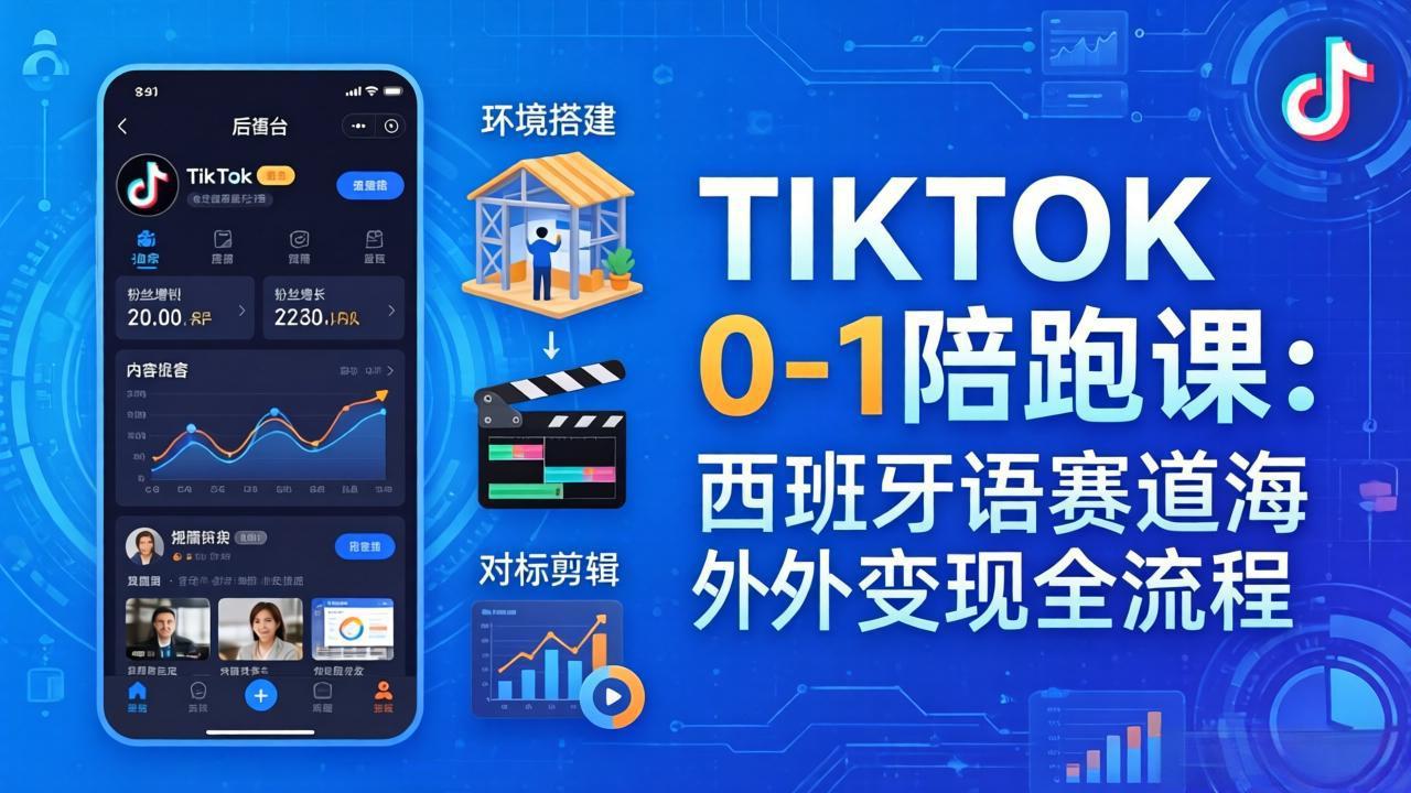 TIKTOK 0-1 陪跑课：从环境搭建到刷对标剪辑，西班牙语赛道海外变现全流程-黑马项目网