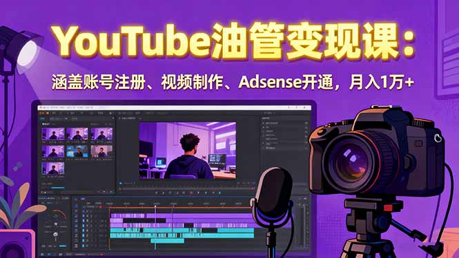2025YouTube油管变现课：涵盖账号注册、视频制作、Adsense开通，月入1万+-黑马项目网