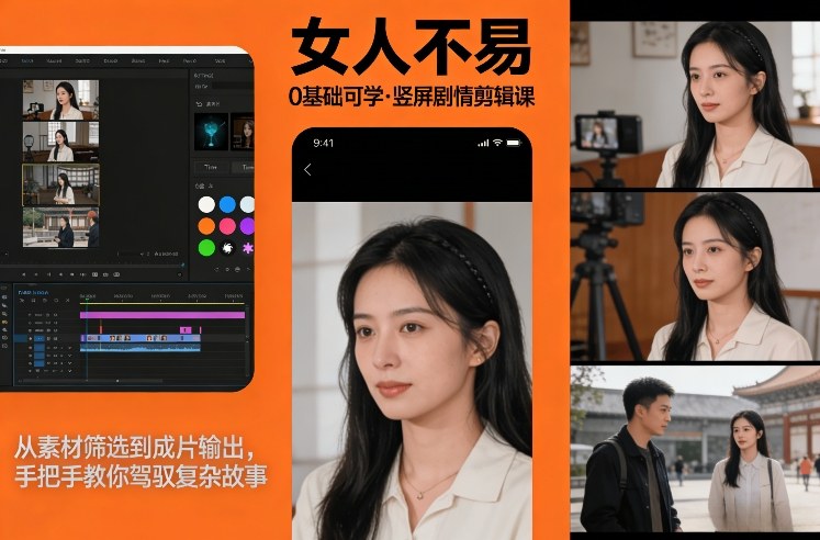 0基础可学！《女人不易》竖屏剧情剪辑课，从素材筛选到成片输出，手把手教你驾驭复杂故事-黑马项目网