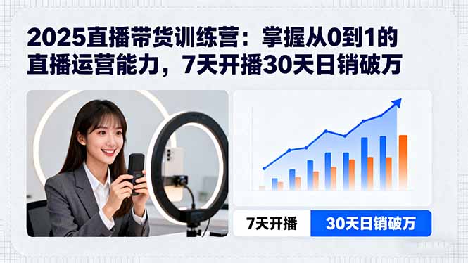 2025直播带货训练营：掌握从0到1的直播运营能力，7天开播30天日销破万-黑马项目网