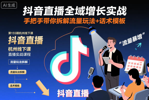 抖音直播全域增长实战第155期杭州线下课，手把手带你拆解流量玩法+话术模板-黑马项目网