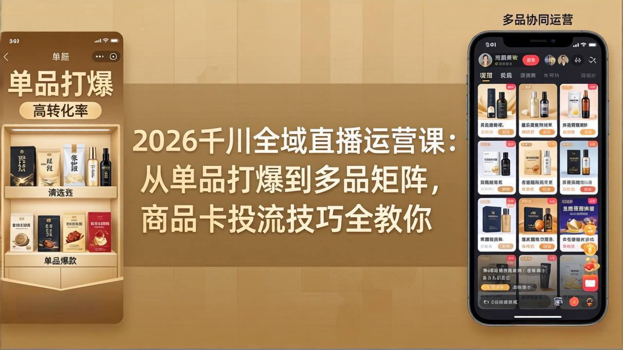 2026千川全域直播运营课：从单品打爆到多品矩阵，商品卡投流技巧全教你-黑马项目网