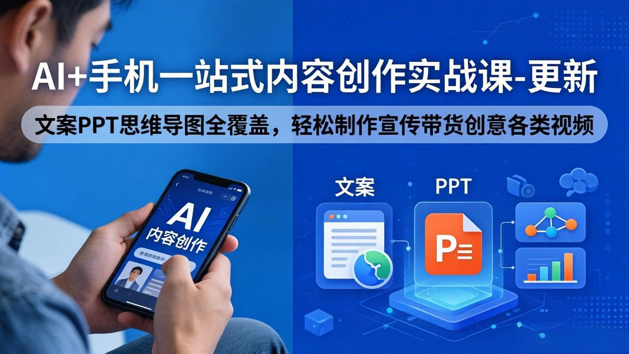 AI+手机一站式内容创作实战课-更新，文案PPT思维导图全覆盖，轻松制作宣传带货创意各类视频-黑马项目网