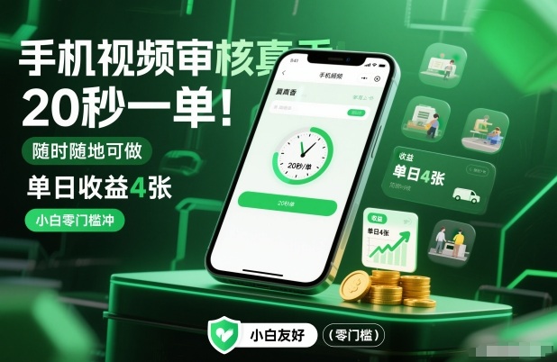 手机视频审核真香！20秒一单，随时随地可做，单日收益4张，小白零门槛冲【揭秘】-黑马项目网