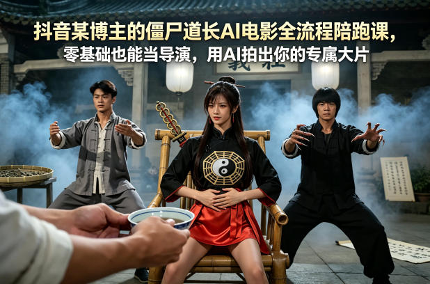 抖音某博主的僵尸道长AI电影全流程陪跑课，零基础也能当导演，用AI拍出你的专属大片-黑马项目网