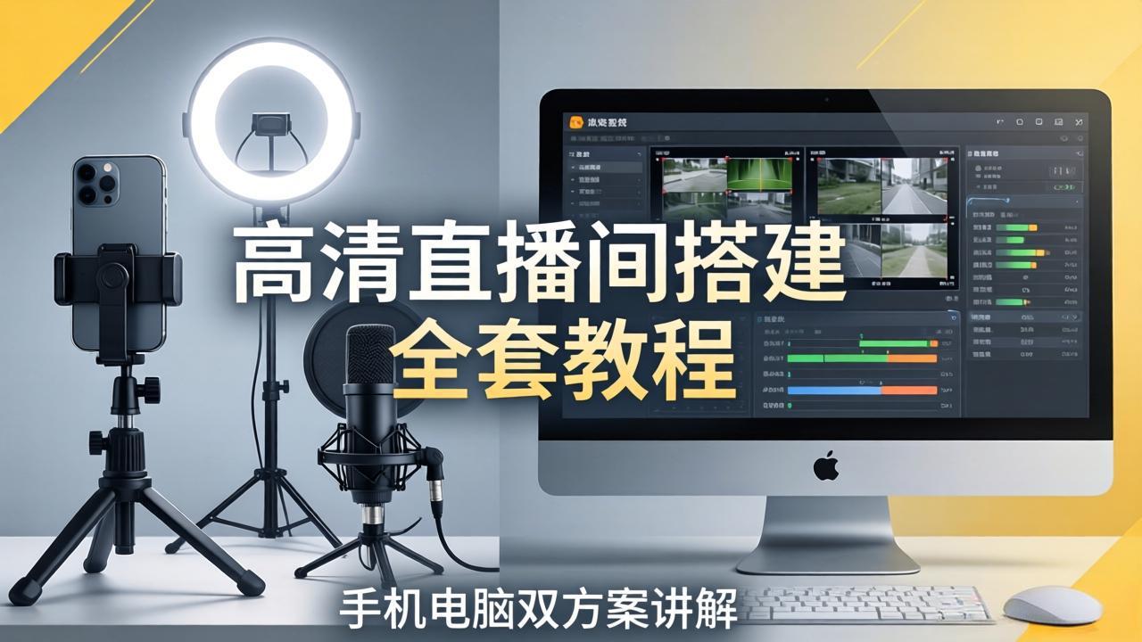 高清直播间搭建全套教程，手机电脑双方案讲解，设备选型调试多机位实操教学-黑马项目网