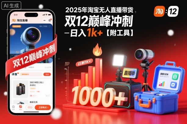 2025年淘宝无人直播带货，冲刺双12，日入1k+【附工具】【揭秘】-黑马项目网