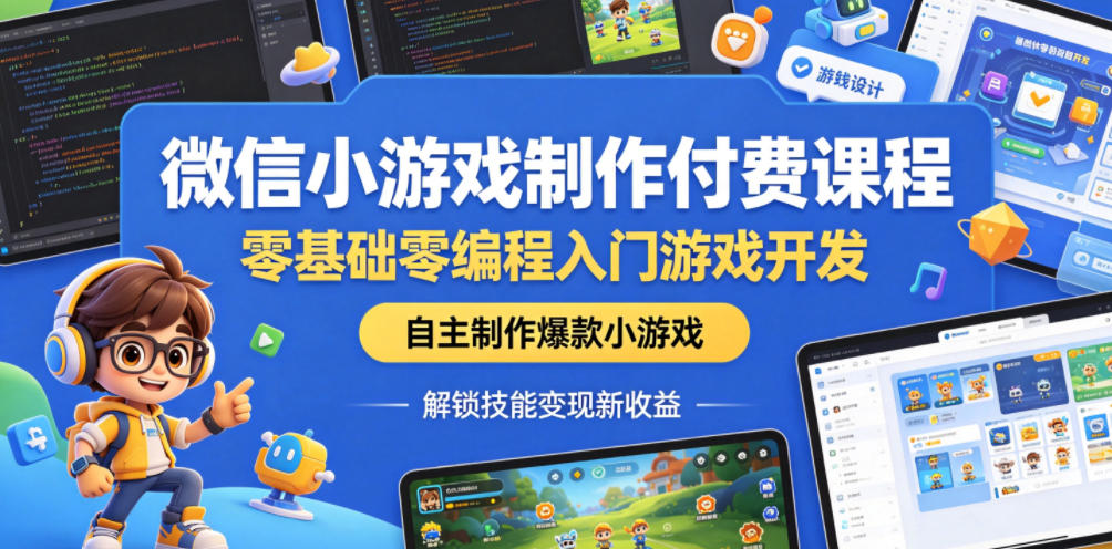 微信小游戏制作付费课程，零基础零编程入门游戏开发，自主制作爆款小游戏，解锁技能变现新收益-黑马项目网