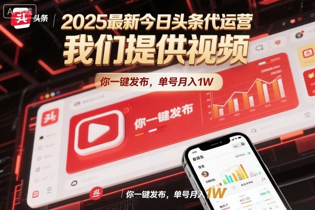 2025最新今日头条代运营，我们提供视频，你一键发布，单号月入1W【揭秘】-黑马项目网