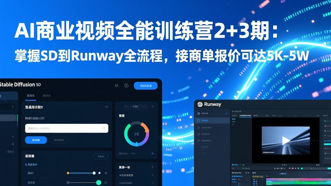AI商业视频全能训练营2+3期：掌握SD到Runway全流程，接商单报价可达5K-5W-黑马项目网