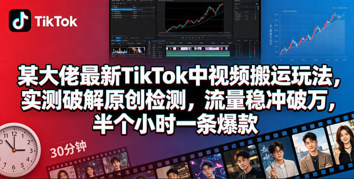 某大佬最新TikTok中视频搬运玩法，实测破解原创检测，流量稳冲破万，半个小时一条爆款-黑马项目网