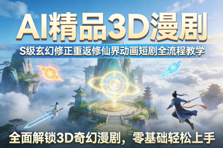 AI精品3D漫剧S级玄幻修正重返修仙界动画短剧全流程教学，全面解锁3D奇幻漫剧，零基础轻松上手-黑马项目网