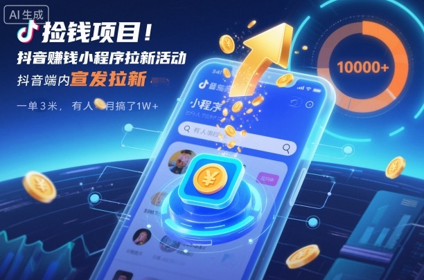 捡钱项目！抖音賺钱小程序拉新活动，抖音端内宣发拉新，一单3米，有人半个月搞了1W+-黑马项目网