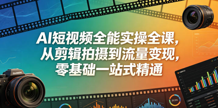 AI短视频全能实操全课，从剪辑拍摄到流量变现，零基础一站式精通-黑马项目网
