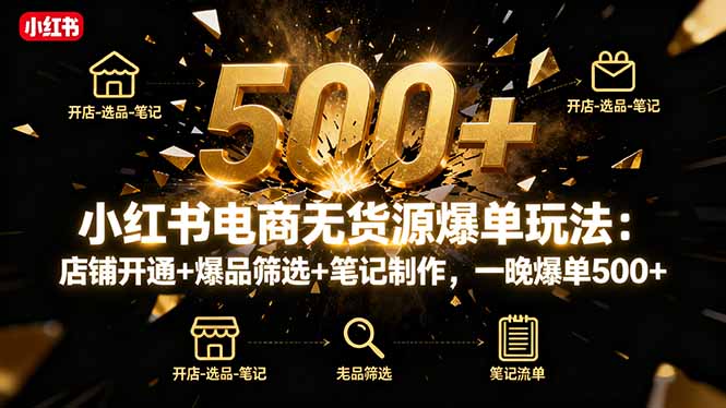 小红书电商无货源爆单玩法：店铺开通+爆品筛选+笔记制作，一晚爆单500+-黑马项目网