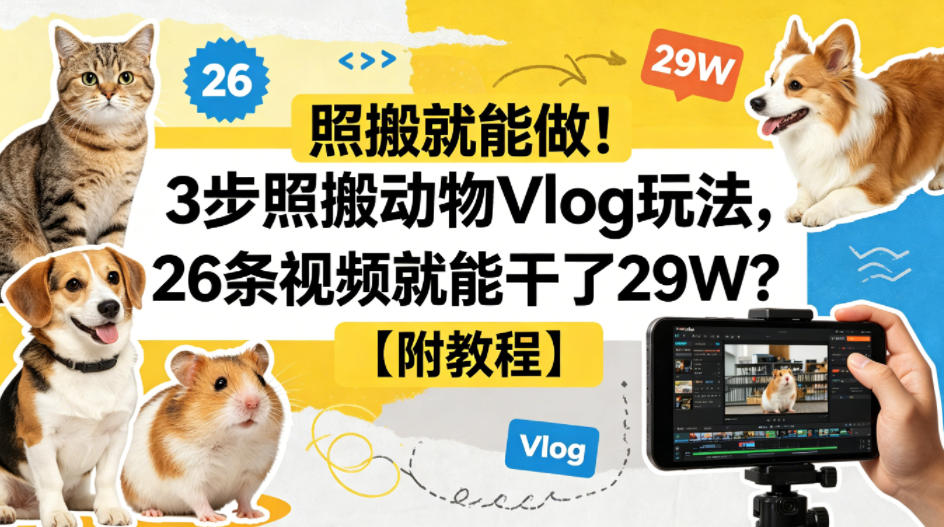照搬就能做！3步照搬动物Vlog玩法，26条视频就能干了29W？【附教程】【赠coze一键生成工作流】-黑马项目网