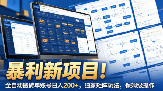 暴利新项目！全自动搬砖单账号日入200+，独家矩阵玩法，保姆级操作【揭秘】-黑马项目网