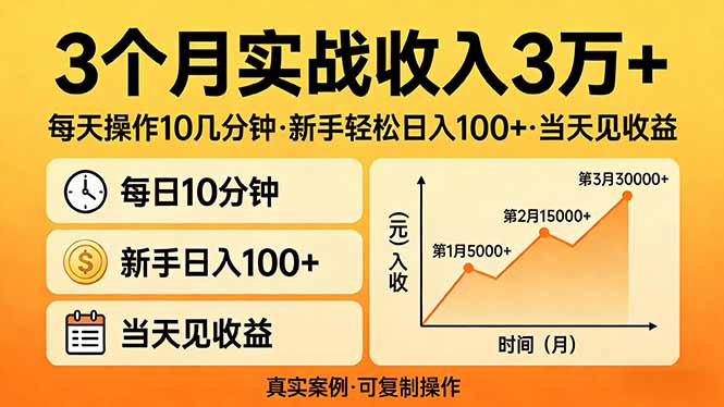3个月实战收入3万+，每天操作10几分钟，新手轻松日入100+，当天见收益-黑马项目网