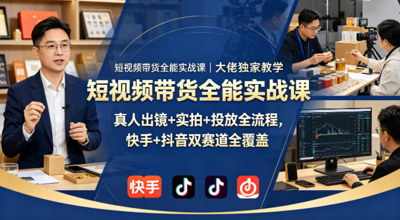 短视频带货全能实战课｜大佬独家教学，真人出镜+实拍+投放全流程，快手+抖音双赛道全覆盖-黑马项目网