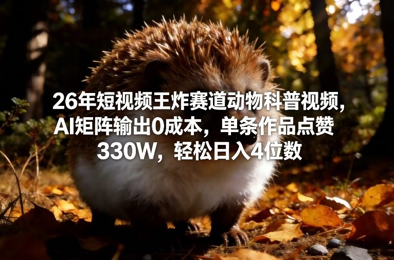 26年短视频王炸赛道动物科普视频，AI矩阵输出0成本，单条作品点赞330W，轻松日入4位数-黑马项目网