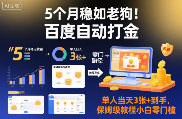 5个月稳如老狗！百度自动打金，单人当天3张+到手，保姆级教程小白零门槛【揭秘】-黑马项目网