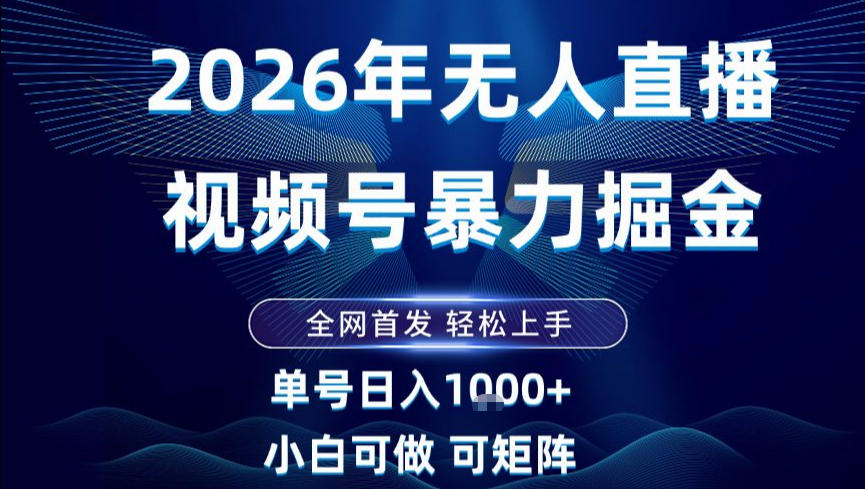 2026最新视频号无人直播掘金，全网首发，小白可以玩，长期稳定日入1k+【揭秘】-黑马项目网