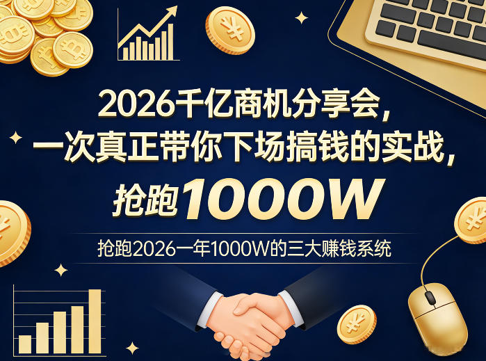 2026千亿商机分享会,一次真正带你下场搞钱的实战,抢跑2026一年1000W的三大賺钱系统-黑马项目网