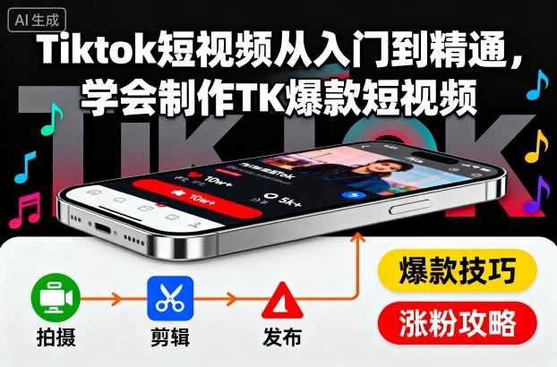 Tiktok短视频从入门到精通，学会制作TK爆款短视频-黑马项目网