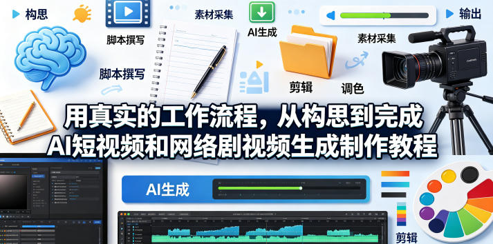 用真实的工作流程，从构思到完成AI短视频和网络剧视频生成制作教程-中英字幕-黑马项目网