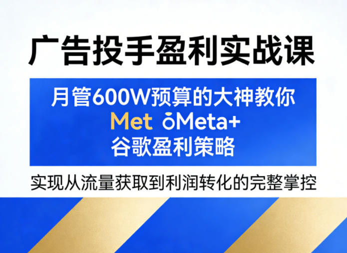 广告投手盈利实战课，月管600W预算的大神教你Meta+谷歌盈利策略，实现从流量获取到利润转化的完整掌控-黑马项目网
