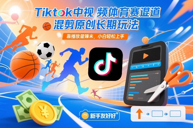 Tiktok中视频体育赛道混剪原创长期玩法，靠播放量賺米，小白轻松上手-黑马项目网