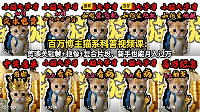 百万博主猫系科普视频课：剪映关键帧+抠像+复合片段，新手也能月入过万-黑马项目网