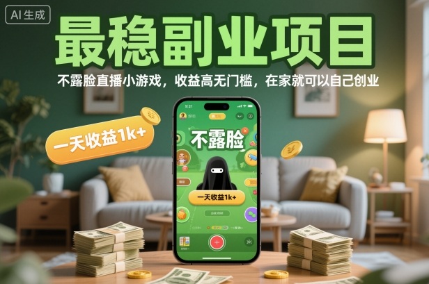 最稳副业项目，不露脸直播小游戏，收益高无门槛，一天收益1k+，在家就可以自己创业【揭秘】-黑马项目网
