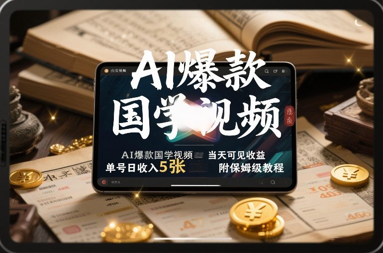 AI爆款国学视频，独家起号方法，小白直接上手，当天可见收益，单号日收入5张+附保姆级教程-黑马项目网