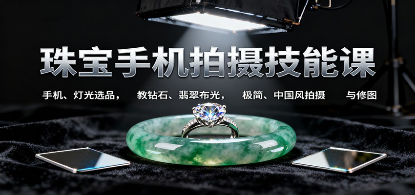 珠宝手机拍摄技能课:手机、 灯光选品，教钻石、翡翠布光，极简、中国风拍摄与修图-黑马项目网