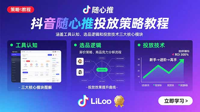 抖音随心推投放策略教程：涵盖工具认知、选品逻辑和投放技术三大核心模块-黑马项目网