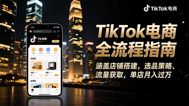 TikTok电商全流程指南，涵盖店铺搭建、选品策略、流量获取，单店月入过万-黑马项目网