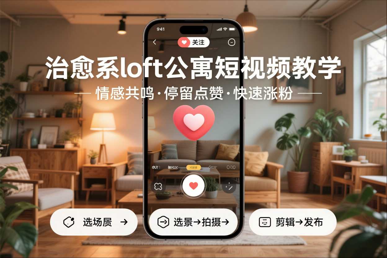 治愈系loft公寓短视频制作教学，情感共鸣引停留点赞关注，快速起号涨粉-黑马项目网