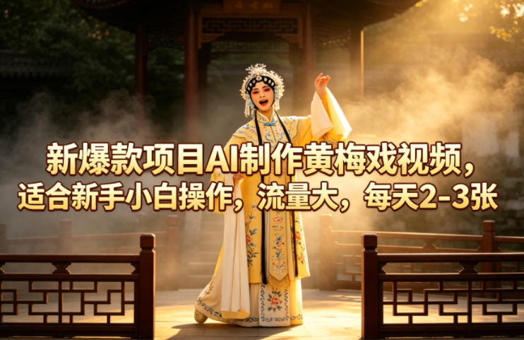 新爆款项目AI制作黄梅戏视频，适合新手小白操作，流量大，每天2-3张-黑马项目网