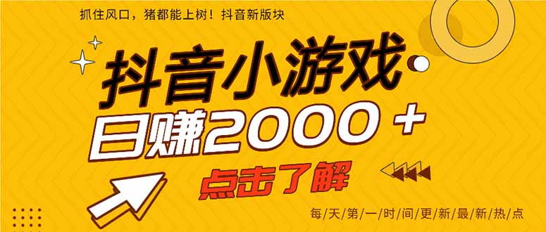2025年爆火的抖音小游戏项目，一部手机日入2000+-黑马项目网