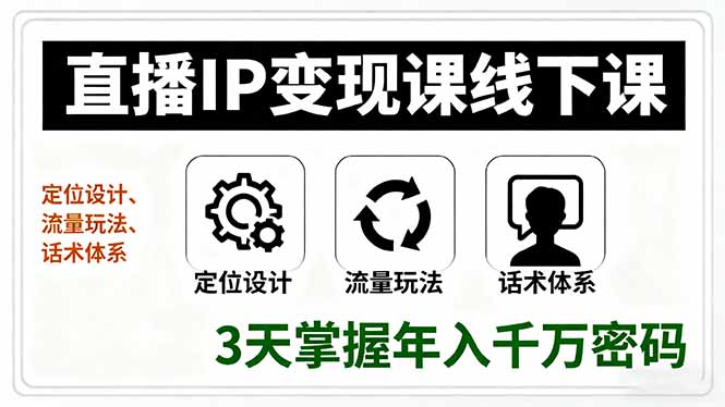 直播IP变现课线下课，定位设计、流量玩法、话术体系，3天掌握年入千万密码-黑马项目网