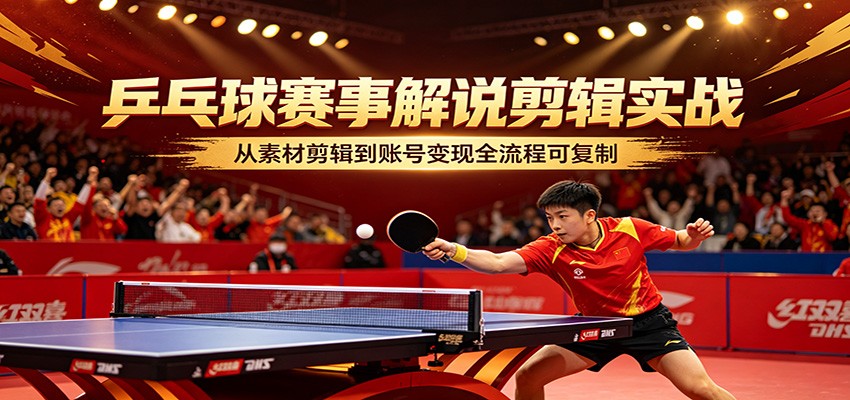乒乓球赛事解说剪辑实战，从素材剪辑到账号变现全流程可复制-黑马项目网