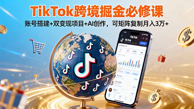 TikTo跨境掘金必修课，账号搭建+双变现项目+AI创作，可矩阵复制月入3万+-黑马项目网