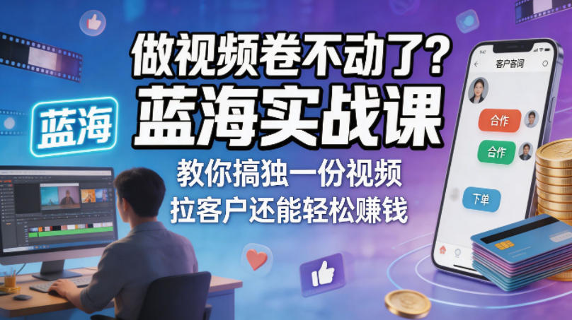 做视频卷不动了？蓝海实战课教你搞独一份视频，拉客户还能轻松賺钱！【原创双语字幕】-黑马项目网