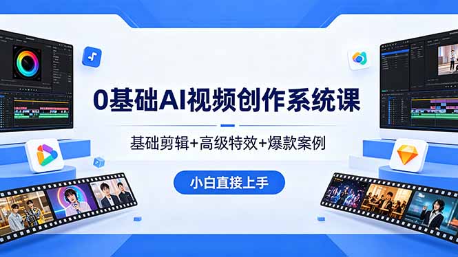0基础AI视频创作系统课，基础剪辑+高级特效+爆款案例，小白直接上手-黑马项目网