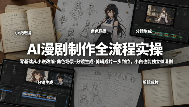 AI漫剧制作全流程实操，零基础从小说改编-角色场景-分镜生成-剪辑成片一步到位，小白也能独立做漫剧-黑马项目网