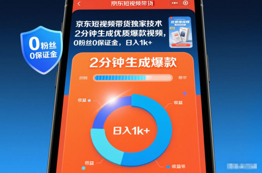 京东短视频带货独家技术，2分钟生成一条优质爆款视频，0粉丝0保证金，日入1k+【揭秘】-黑马项目网