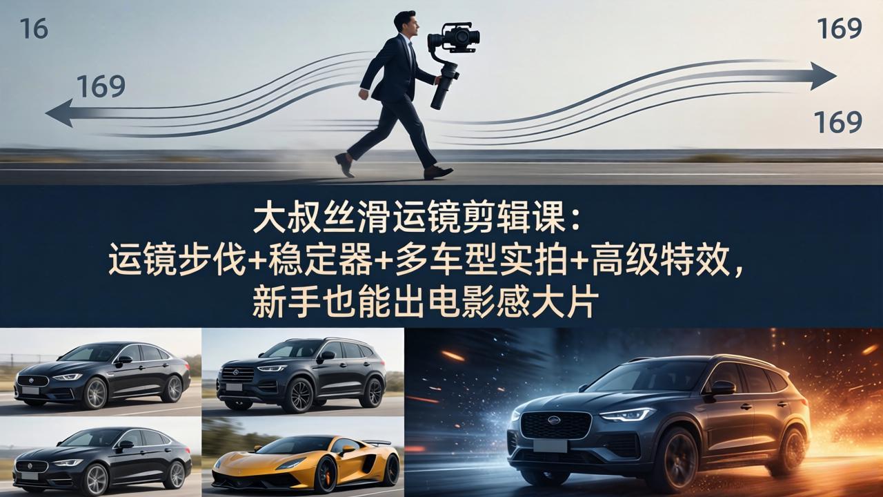 大叔丝滑运镜剪辑课：运镜步伐+稳定器+多车型实拍+高级特效，新手也能出电影感大片-黑马项目网